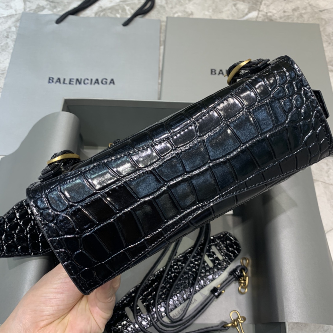 Balenciaga Neo Classic Mini Handbag Crocodile Embossed Shoulder Bag Black/Gold